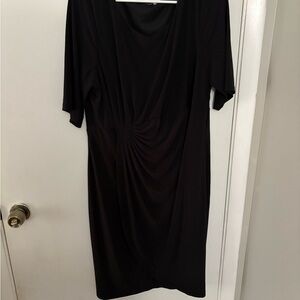 Black Ruched Sheath Dress with Cowl Neck
